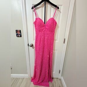 Fashion Nova Hot Pink Sequin Spaghetti Strap Gown